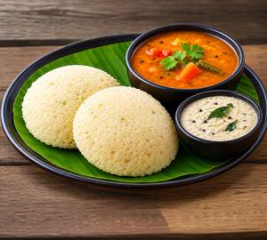 Moong Rice Idli With Sambhar [2 Pieces]