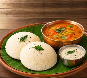 Urad Rice Idli With Sambhar [2 Pieces]