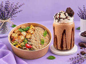 Quinoa Bowl + Triple Chocolate Brownie Milkshake