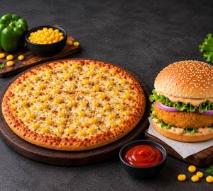 Aloo Tikki Burger With 7 Inch Sweet Corn Pizza