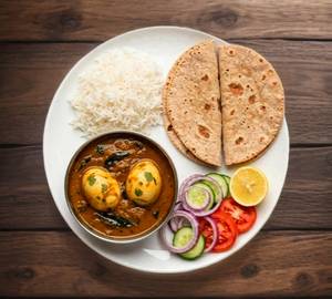 Egg Curry With 4 Tawa Roti + Rice +Salad