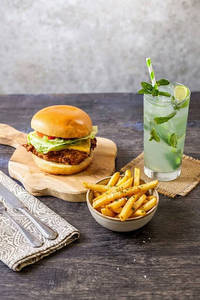 Zinger Chicken Burger With Fries & Virgin Mojito