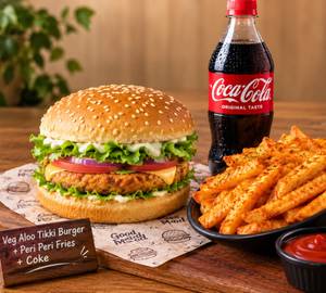 Veg Aloo Tikki Burger With Peri Peri Fries And Coke
