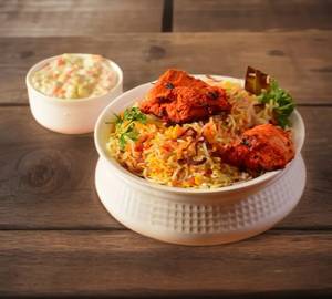 Chicken Thika Briyani With Bundi Raita