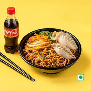 Kimchi Ramen Veg Meal with 2 pc Steamed Momo & Coke