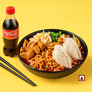 Hot & Spicy Ramen Chicken Meal with 2 pc Steamed Momo & Coke
