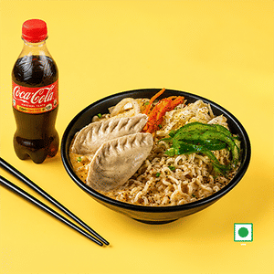 Carbonara Ramen Veg Meal with 2 pc Steamed Momo & Coke