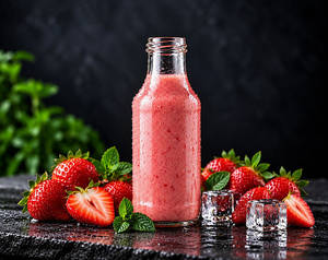 Strawberry Yogurt Smoothie [ 213 kcal | 6.6g Protein ]