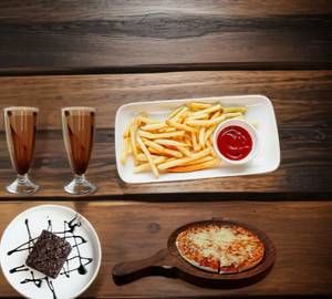 Pizza + Fries + Brownie With Hot Fudge + 2 Cold Coffee