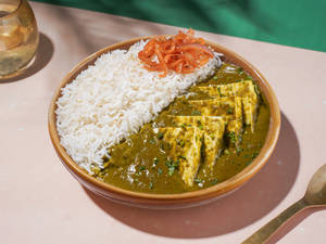 Steam Rice with Palak Paneer