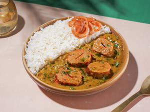 Lasooni Methi Soya Chaap with Steam Rice
