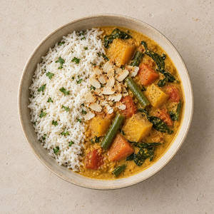 Srilankan Coconut Curry With Basil Rice