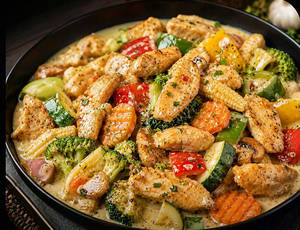 Exotic Veg In Butter Garlic Sauce With Chicken