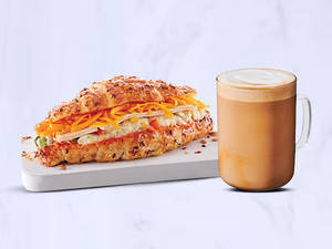 Short Blonde Cappuccino + Egg White & Chicken in Multigrain Croissant