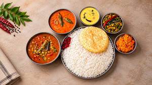 Kerala Meals With Fish Curry.