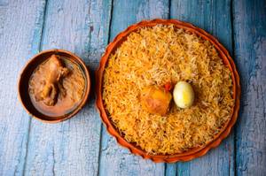 Egg biryani with chicken chaap