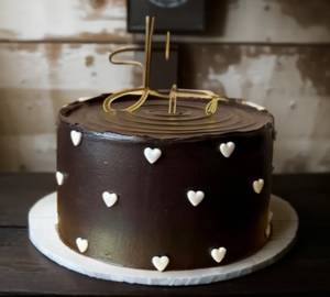 White Heart Happy Birthday Golden Tags Chocolate Truffle Cake