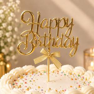 Happy Birthday Cake Topper Gold
