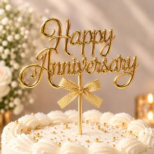Happy Anniversary Cake Topper Gold