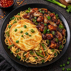 Chicken Burnt Garlic Noodles With Chicken Chilly