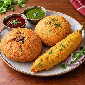 Pyaj Kachori+ Mirchi Vada+ Dal Kachori