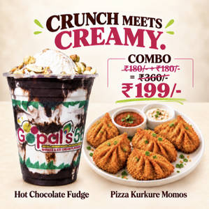 Hot Chocolate Fudge + Pizza Kurkure Momos