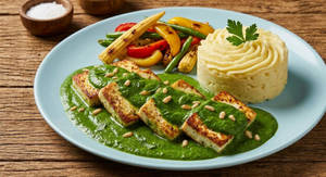 Grilled Paneer In Basil Pesto Sauce