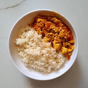Egg Bhurji Curry With Plain Rice