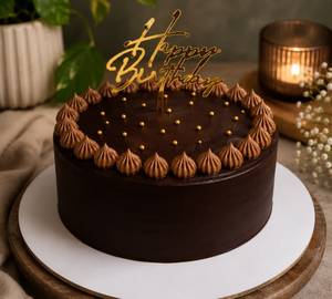 Eggless  Happy Birthday Golden Bolo Dark Chocolate Cake