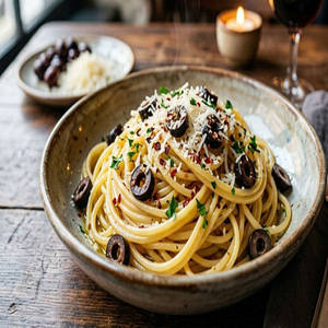 Aglio E Olio Peperoncino Pasta  With Olives & Paprika