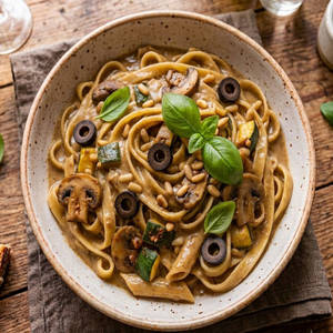 Stroganoff Mushroom Pasta With Olives
