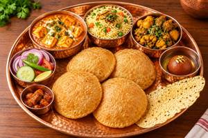 Shri Ram Thali (4 puri..paneer sabji..sukhi..sabji..pulav rice..1 sweets...salad..achar..papad..)