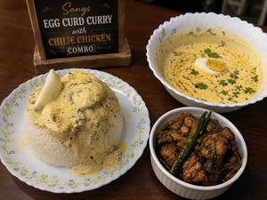 Sang's Special Egg Curd Curry With Rice And Chicken