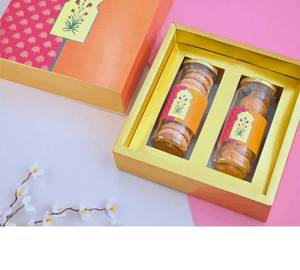 Two Jar Premium Hamper Box- Assorted Handcrafted Chocolate And Dry Fruit Trail Mix [500 G]