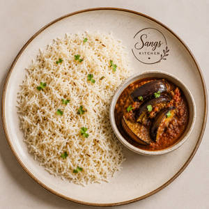 Ghee Rice With Brinjal Curry