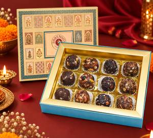 Dozen Handmade Khajur Laddoos In Roshan Mahal Keepsake Box Diwali Mithai With Almonds Seeds And Ghee