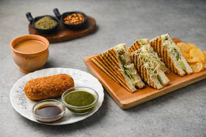 Cheese Grilled Sandwich 1plate + Cutlet 1pc + Elaichi Chai  1cup