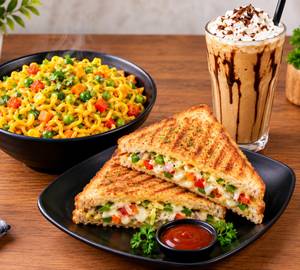 Mix Veg Maggie + Veg Grilled Sandwich + Cold Coffee 400 ML. Combo