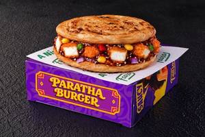 Crispy Baked Paneer Teriyaki Paratha Burger