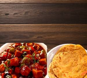 2 Plain Paratha with Paneer Chilli Gravy [5 Pieces]