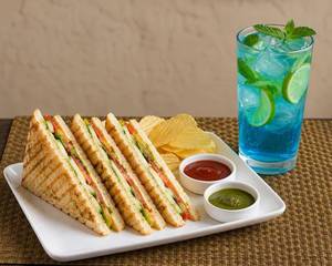 Veg Sandwich With Blue Lagoon Mocktail