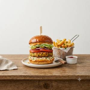 Makhani Veg Burger (With Fries)