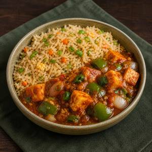 Chilli Paneer Gravy With Fried Rice Bowl