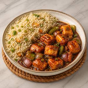 Paneer Manchurian Gravy With Fried Rice Bowl