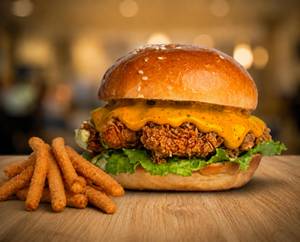 The Murga Burger - Chilli Coriander + 50 g Crumbed Fries