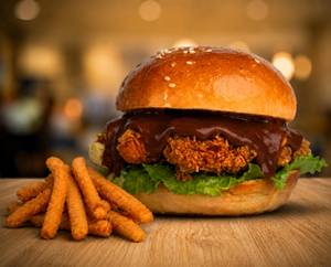 The Murga Burger - Teriyaki + 50 g Crumbed Fries