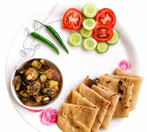 Aloo Karela Bhunjiya Sabji With 4 Plane Paratha And Salad