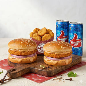 CHICKEN TIKKI MEAL [2 Chicken Burger+ 1 Chicken Nuggets + 2 Coke]