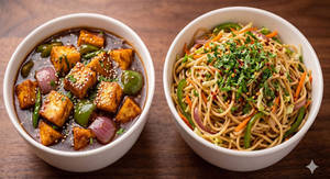 Chilli Paneer + Veg Noodles