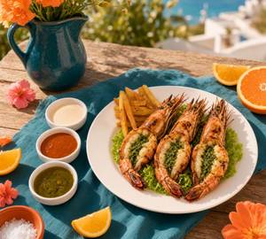 Grilled Tiger Prawns With Garlic Lemon Sauce